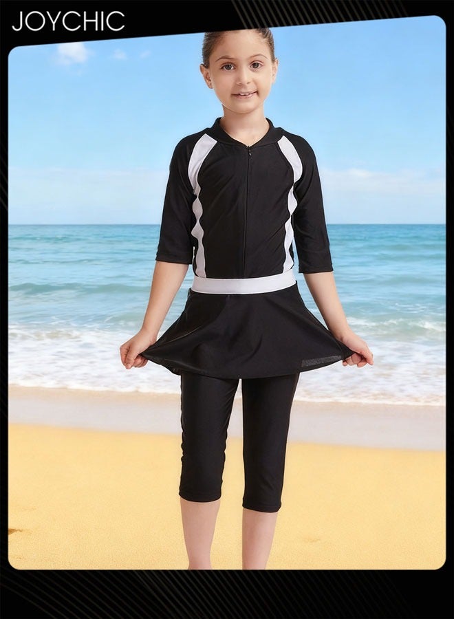 Joychic بدلة سباحة مسلمة للأطفال الفتيات بأكمام طويلة تغطية كاملة بوركيني ملابس سباحة سريعة الجفاف محتشمة إسلامية لحماية الشمس في الصيف واقي للطفح الجلدي - Image 3
