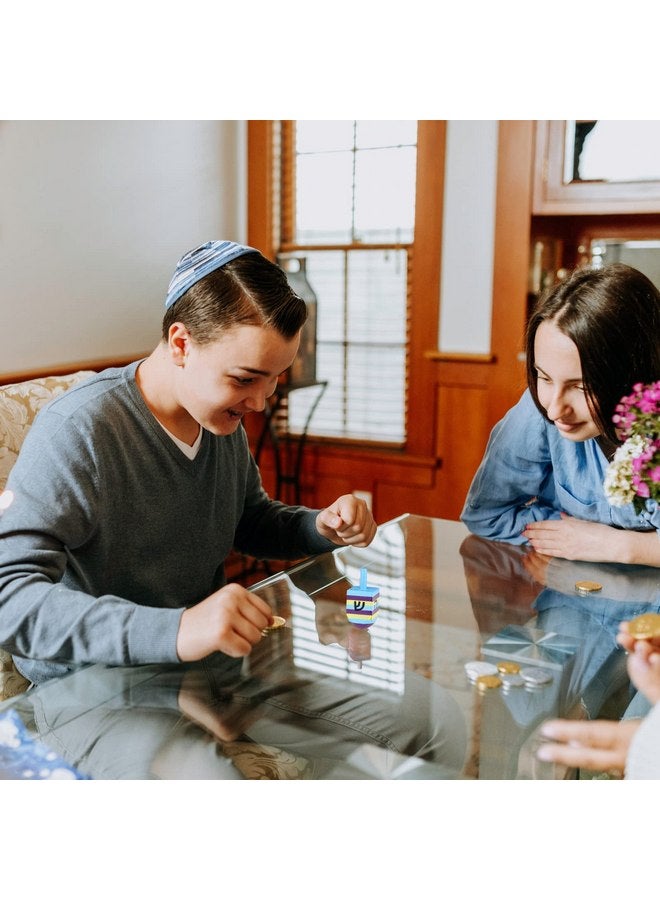 رايت لايت مجموعة من أربعة دريدلات مخططة متعددة الألوان مرسومة يدويًا من Rite Lite - هدية مثالية ملونة لعيد الحانوكا للأطفال! هدايا عيد الحانوكا - Image 3