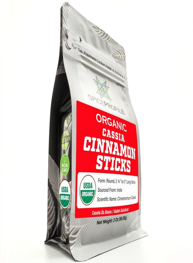 Spice Profile USDA Organic Cassia Cinnamon Sticks, Lab Tested for Heavy Metals, Resealable 3 oz Pouch, Sabut Dalchini, Canela En Rama - Image 1