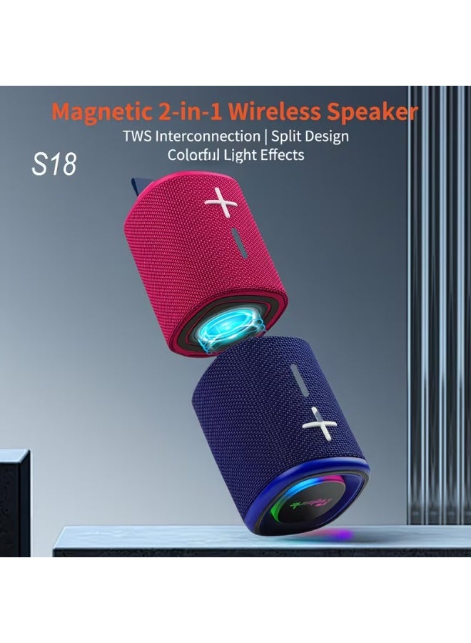 Cyboris Magnetic Split 2-in-1 Wireless Bluetooth Speaker S18, TWS Stereo Portable Speaker with RGB Colorful Lights, 20W Dual Drivers Outdoor Mini Speaker Support TF Card U Disk AUX Playback - Image 1