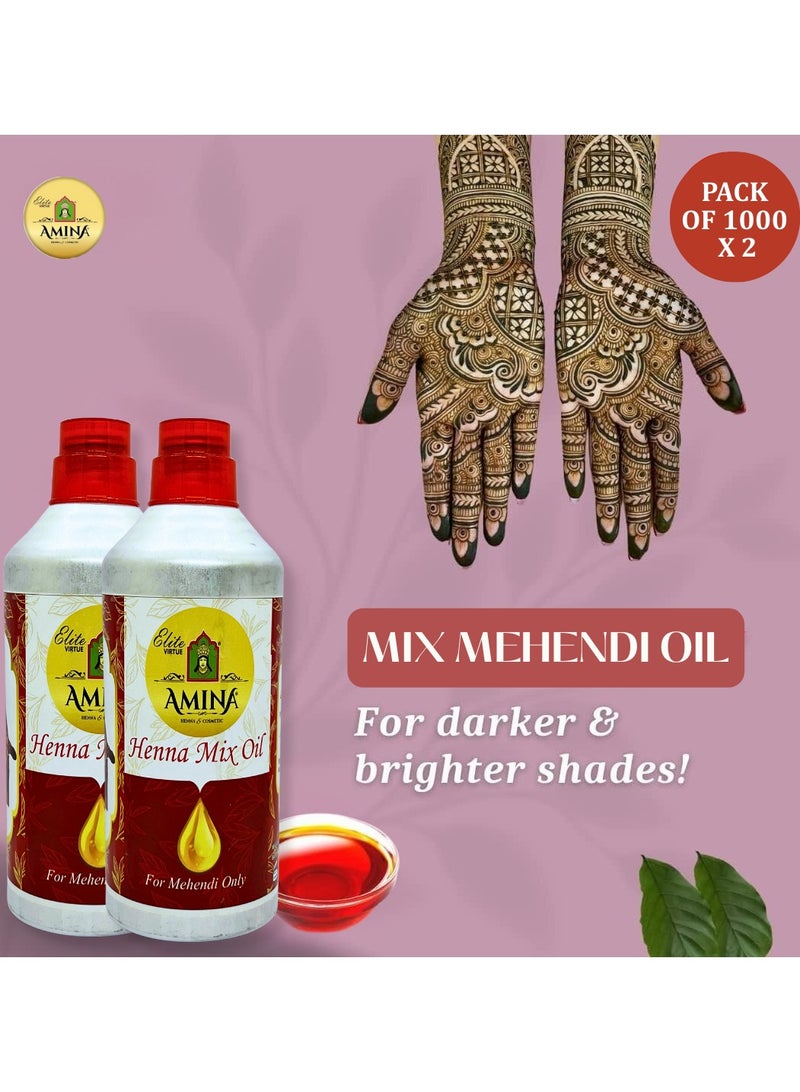 أمينا مزيج زيت أمينة حنة مهندي (زيت نيلجيري، زيت السانيا، زيت ميسور سوراتيا وزيت روشا) لصنع مخاريط المهندي ذات اللون الداكن - (1000 مل × عبوة من قطعتين) - Image 2