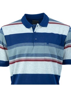 Oppland Men's Buttoned Polo Collar Pocket Short Sleeve Ringer Stripe Patterned Comfortable Cut Full Fit Cotton Fabric T-Shirt  - Image 2