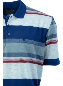 Oppland Men's Buttoned Polo Collar Pocket Short Sleeve Ringer Stripe Patterned Comfortable Cut Full Fit Cotton Fabric T-Shirt  - Image 4