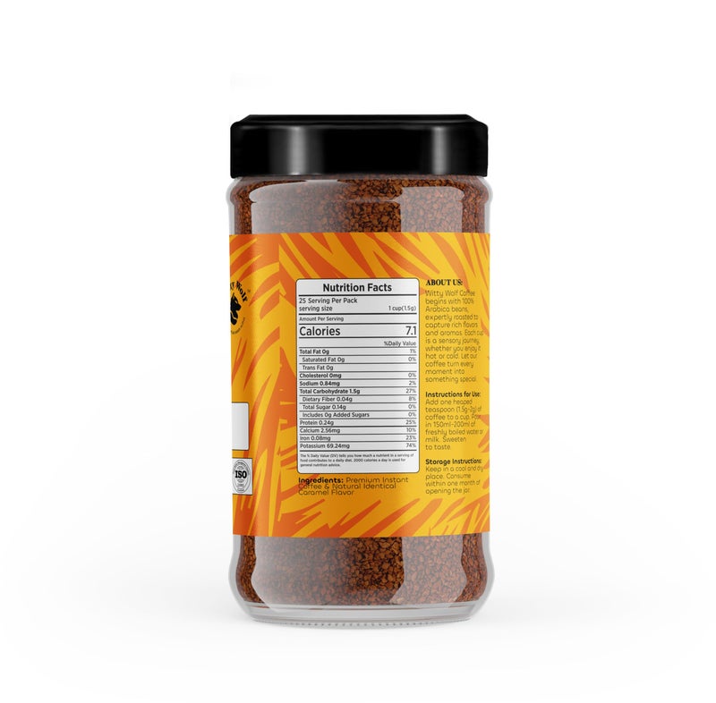 Witty Wolf Premium Vanilla & Caramel Instant Flavored Coffee Combo (50gm + 50gm) | Espresso, Latte & Cappuccino | Hot & Cold Coffee (Pack of 2) - Image 3