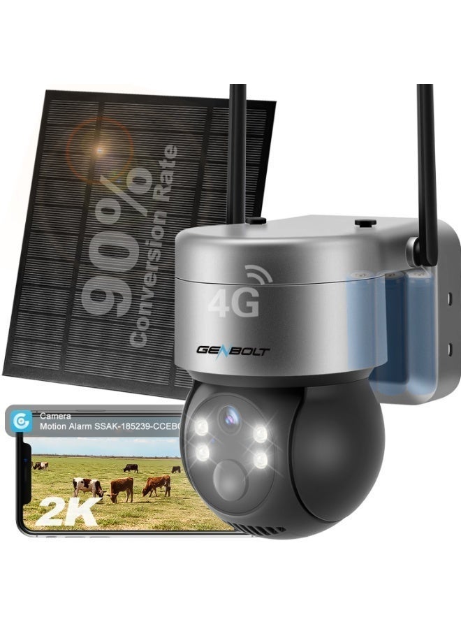 GENBOLT 4G LTE Solar Security Camera Outdoor Wireless 2K,6W 12000mAh Battery Operated Surveillance Camera No WiFi, PTZ IP Camera System PIR Siren Alarm Humanoid Detection - Image 1