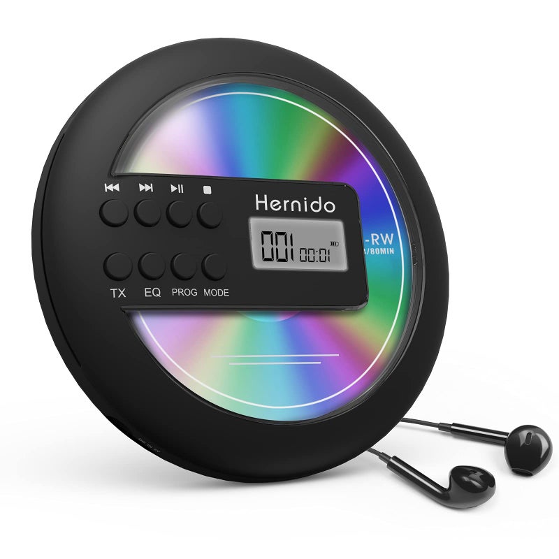 Hernido Rechargeable Portable CD Player for Car, Hernido Discman CD Player with FM Transmitter, 20 Hours Playtime Personal Compact Disc CD Player, USB CD Walkman with Headphones, Anti-Skip & Resume Playback - Image 1