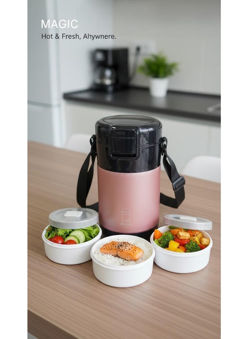 Magic Vacuum Stainless Steel Leak Proof and Insulated Stainless Steel Three-Layer Lunch/Snack Box  Suitable for Bringing Food to Office, Picnics - Image 1