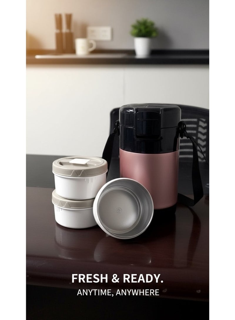 Magic Vacuum Stainless Steel Leak Proof and Insulated Stainless Steel Three-Layer Lunch/Snack Box  Suitable for Bringing Food to Office, Picnics - Image 2