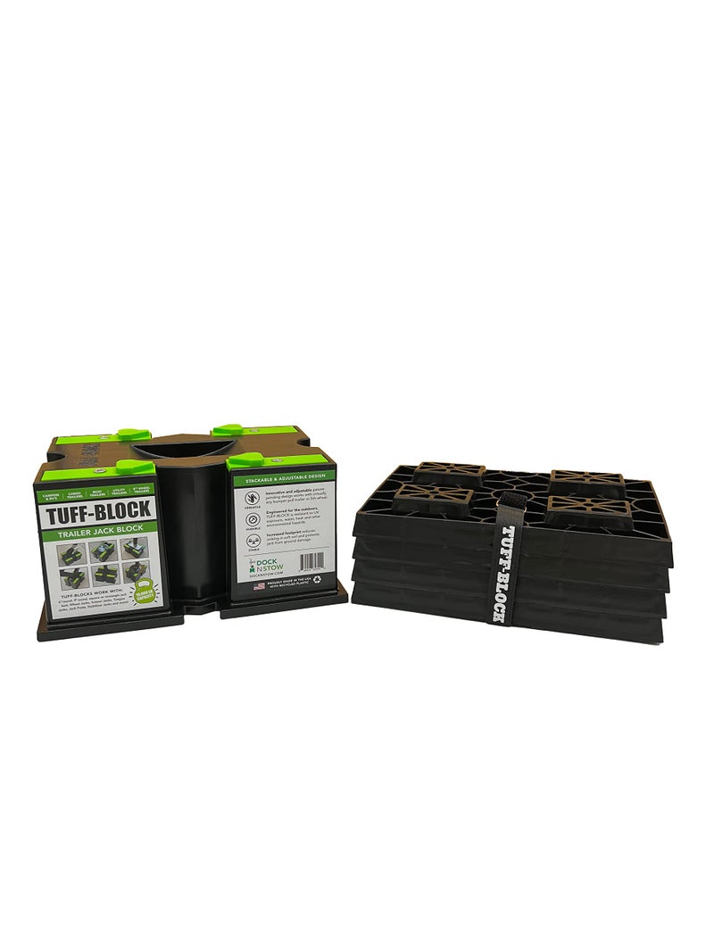 Dock N Stow TUFF-BLOCK by Dock N Stow w/ 4 XL Pads Combo – RV Leveling Blocks for Camper, Tongue Jack Stands for Stabilizer Scissor Jacks – Block Stacks on Pads for Added Height – Level Your Trailer (Green) - Image 2