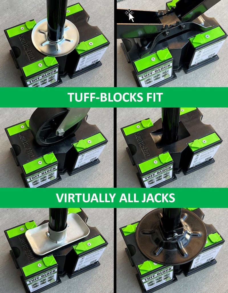 Dock N Stow TUFF-BLOCK by Dock N Stow w/ 4 XL Pads Combo – RV Leveling Blocks for Camper, Tongue Jack Stands for Stabilizer Scissor Jacks – Block Stacks on Pads for Added Height – Level Your Trailer (Green) - Image 5
