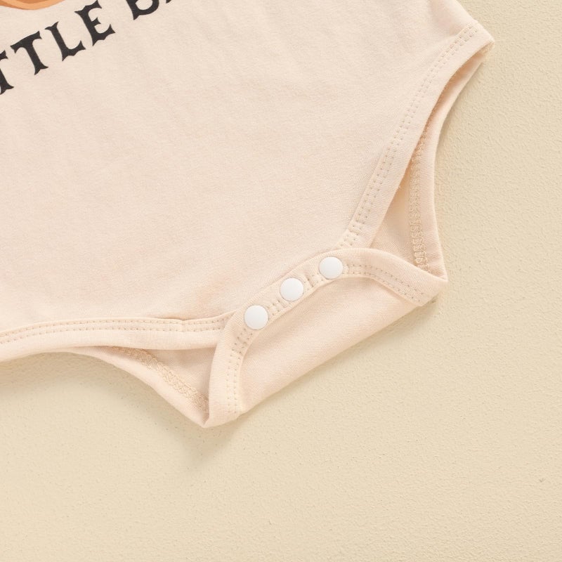 Licupiee Newborn Baby Short Sleeve Western Romper Birthday Outfits Summer Casual Round Neck Cowboy Hat Print Bodysuit (Apricot, 3-6 Months) - Image 5