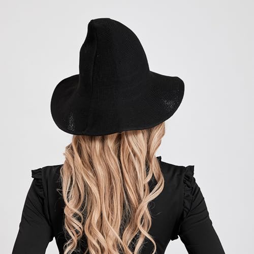 Edoneery Halloween Witch Hat Wide Brim Foldable Pointed Cap for Halloween Party Costume Accessory(Black) - Image 4