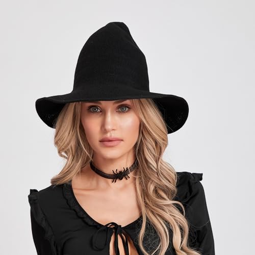 Edoneery Halloween Witch Hat Wide Brim Foldable Pointed Cap for Halloween Party Costume Accessory(Black) - Image 2