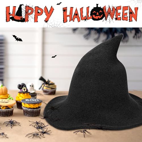 Edoneery Halloween Witch Hat Wide Brim Foldable Pointed Cap for Halloween Party Costume Accessory(Black) - Image 5
