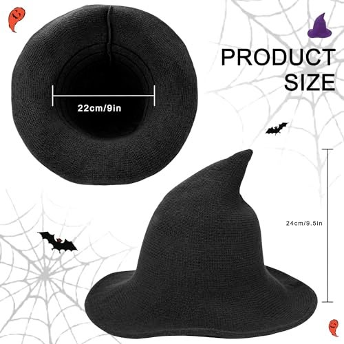 Edoneery Halloween Witch Hat Wide Brim Foldable Pointed Cap for Halloween Party Costume Accessory(Black) - Image 3