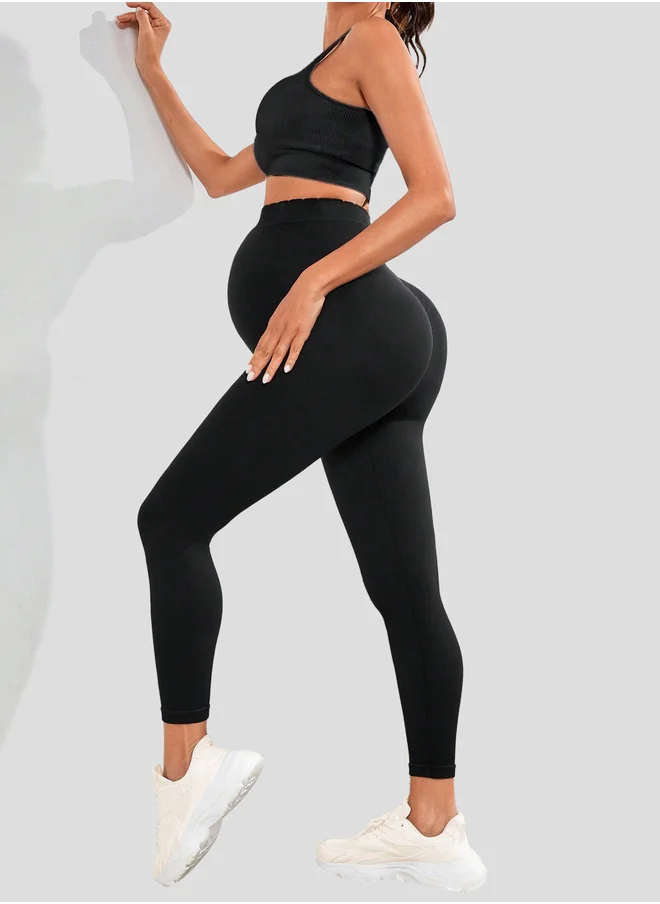 ستايلي Styli Seamless Textured Paneled Scrunch Maternity Leggings