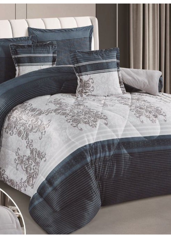 SMART HOME Winter Double Duvet Set 6 Pieces Double Sided System, Velvet Bedspread with Microfiber Filling, Silky Feel Duvet on Both Sides, Queen Size Bedspread 230x250cm, Bedspread Fits 200X200cm Bed  - Image 3