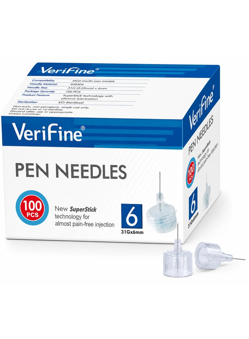 Verifine Pen Needles, Pen Needles 31G 6mm for Injection, Compatible with Most Diabetes Pens, 1/4" Insulin Needle (Pack of 100) - Image 1