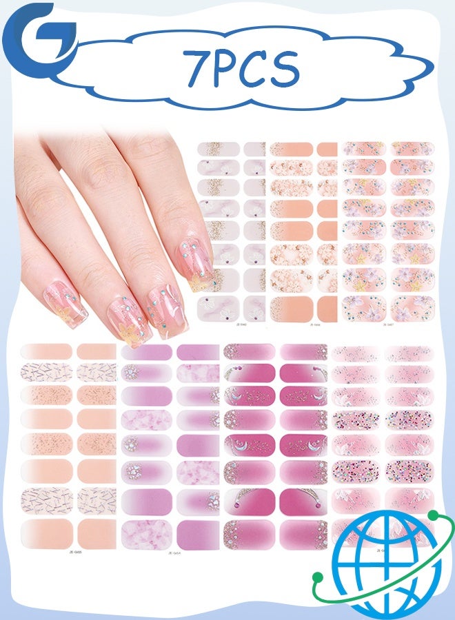 GD 7 PCS Semi Cured Gel Nail Strips, Self-Adhesive Nails Stickers, Sequin Gel Nail Stickers for Home Nails DIY - Image 1