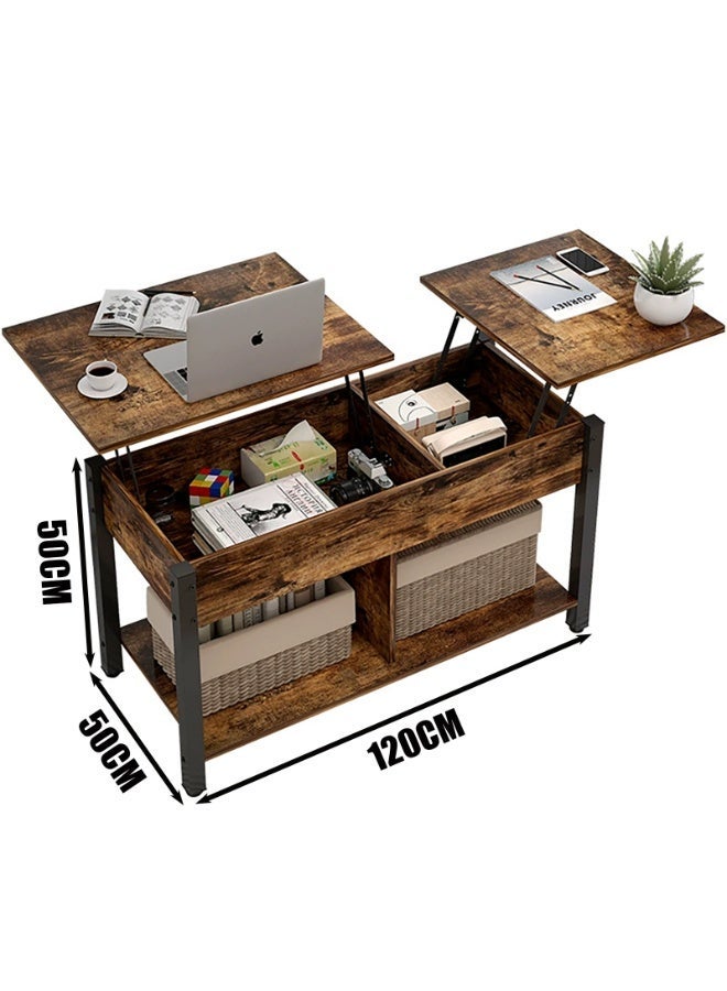 YY-ريشير طاولة قهوة قابلة للرفع، طاولة قهوة مستطيلة مقاس 120 سم مع مساحة تخزين مخفية، طاولة جانبية على شكل أريكة بتصميم ريترو لغرفة المعيشة - Image 5