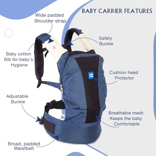 Mee Mee Comfy Newborn Baby Carrier with 4 Carry Modes | Lightweight & Adjustable Sling with Neck Support, Padded Waist & Shoulder Straps | Safety Buckle & Detachable Hip Seat for 0–2 Years (Navy Blue) - Image 5