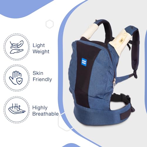Mee Mee Comfy Newborn Baby Carrier with 4 Carry Modes | Lightweight & Adjustable Sling with Neck Support, Padded Waist & Shoulder Straps | Safety Buckle & Detachable Hip Seat for 0–2 Years (Navy Blue) - Image 3