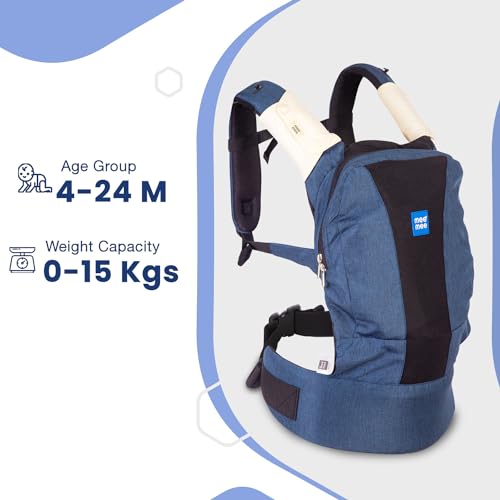 Mee Mee Comfy Newborn Baby Carrier with 4 Carry Modes | Lightweight & Adjustable Sling with Neck Support, Padded Waist & Shoulder Straps | Safety Buckle & Detachable Hip Seat for 0–2 Years (Navy Blue) - Image 4