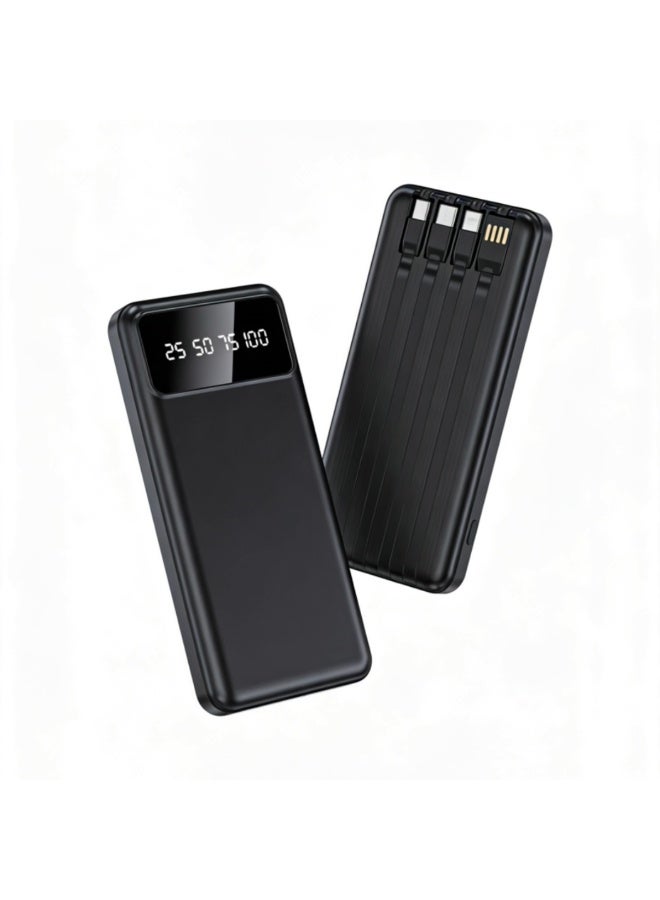 Black portable power bank, fast charging output, 30,000mAh capacity | Multiple protections, supports fast charging, lightweight and portable, a must-have for commuting, built-in 4-in-1 USB-C charging cable, compatible with multiple devices, suitable for various scenarios