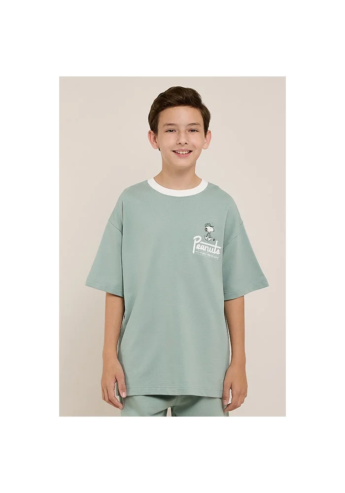 أر أند بي Peanuts Print T-Shirt with Crew Neck and Short Sleeves