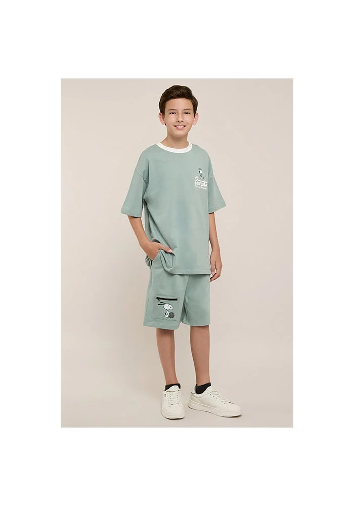 أر أند بي Peanuts Print T-Shirt with Crew Neck and Short Sleeves