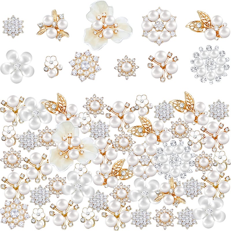 Baaxxango 60 Pieces Rhinestone Buttons,Faux Pearl Embellishments Buttons,Flat Back Flower Rhinestone Buttons for Crafts,Jewelry Making,DIY Wedding Decorations,Clothes Bags Shoes Supplies - Image 1