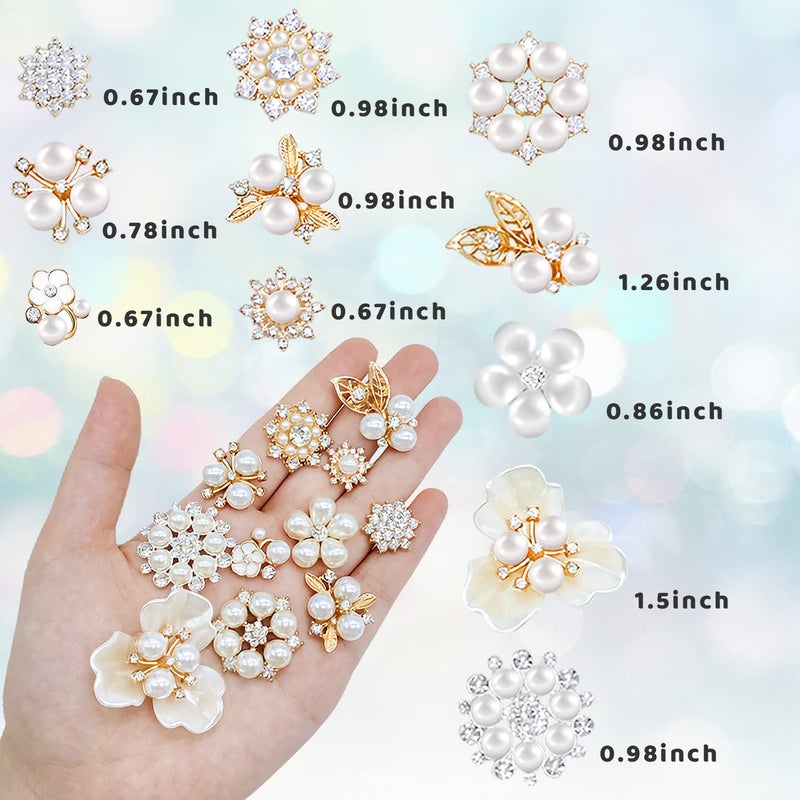 Baaxxango 60 Pieces Rhinestone Buttons,Faux Pearl Embellishments Buttons,Flat Back Flower Rhinestone Buttons for Crafts,Jewelry Making,DIY Wedding Decorations,Clothes Bags Shoes Supplies - Image 2