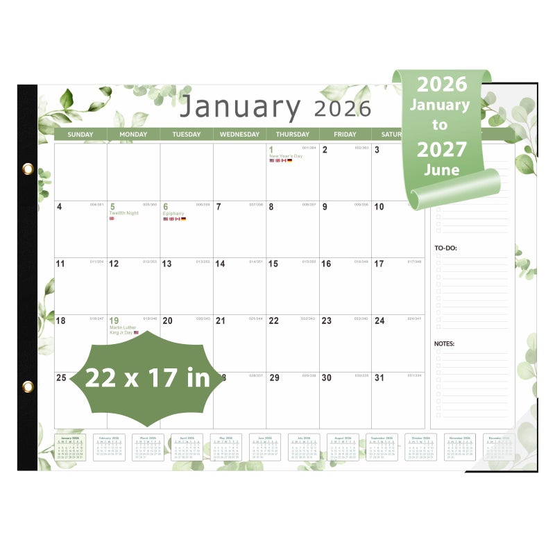 VALOME 2026 Desk Calendar, Large Desk Calendar 22" x 17" (Jan 2026 - Jun 2027) Monthly Desktop Wall Planner for Family Teacher School Office Supplies, Leaf - Image 1