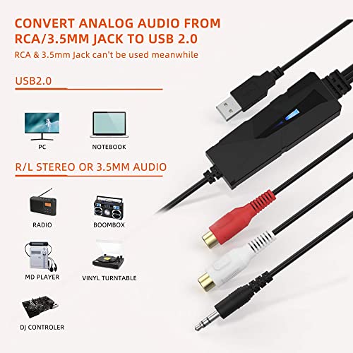 DriverGenius AV202-B USB2.0 Audio Capture/Grabber Card Device - Analog Cassette to Digital MP3 Converter - Compatible for Windows 11, macOS - Image 2
