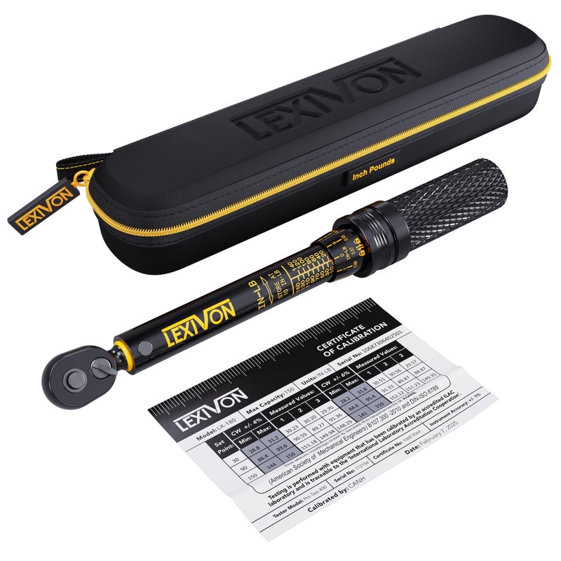 LEXIVON Inch Pound Torque Wrench 1/4-Inch Dr. | 72-Tooth Gear Dual-Direction Click Type | Micro-Adjustment 10~150 in-lb (1.1~16.9 Nm) | Zippered Protective Case (LX-180) - Image 1