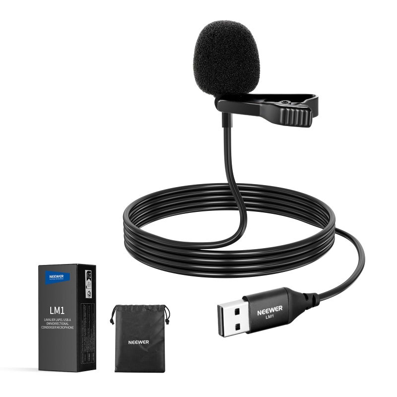 Neewer USB A Lapel Microphone, Plug & Play Mini Omnidirectional Clip On Lavalier Mic 2m Cable for USB 2.0 Mac Windows PC Laptop Computer YouTube Skype Podcast Gaming Vlog Video Conferencing, LM1 - Image 1