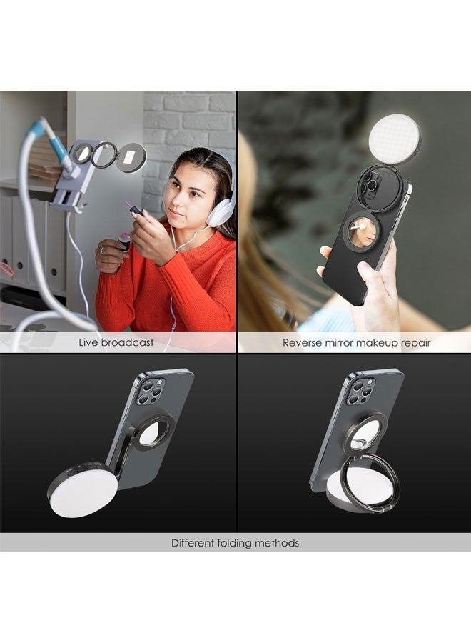 Mobile Phone Magnetic Selfie Light, Selfie Light With Built-In Mirror, LED Light Equipped With Bracket, 350Lux Brightness At 0.5M (Gray), Dedicated For Douyin/Vlog/Beauty/Zoom Conference Fill Light​ - Image 2