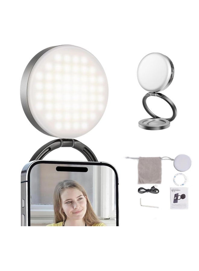 Mobile Phone Magnetic Selfie Light, Selfie Light With Built-In Mirror, LED Light Equipped With Bracket, 350Lux Brightness At 0.5M (Gray), Dedicated For Douyin/Vlog/Beauty/Zoom Conference Fill Light​ - Image 1