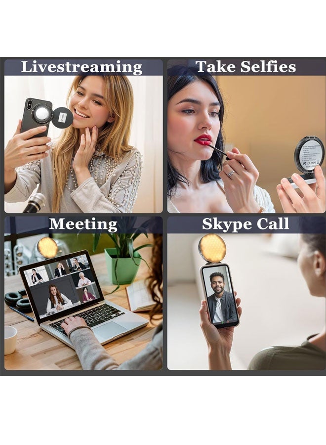 Mobile Phone Magnetic Selfie Light, Selfie Light With Built-In Mirror, LED Light Equipped With Bracket, 350Lux Brightness At 0.5M (Gray), Dedicated For Douyin/Vlog/Beauty/Zoom Conference Fill Light​ - Image 4