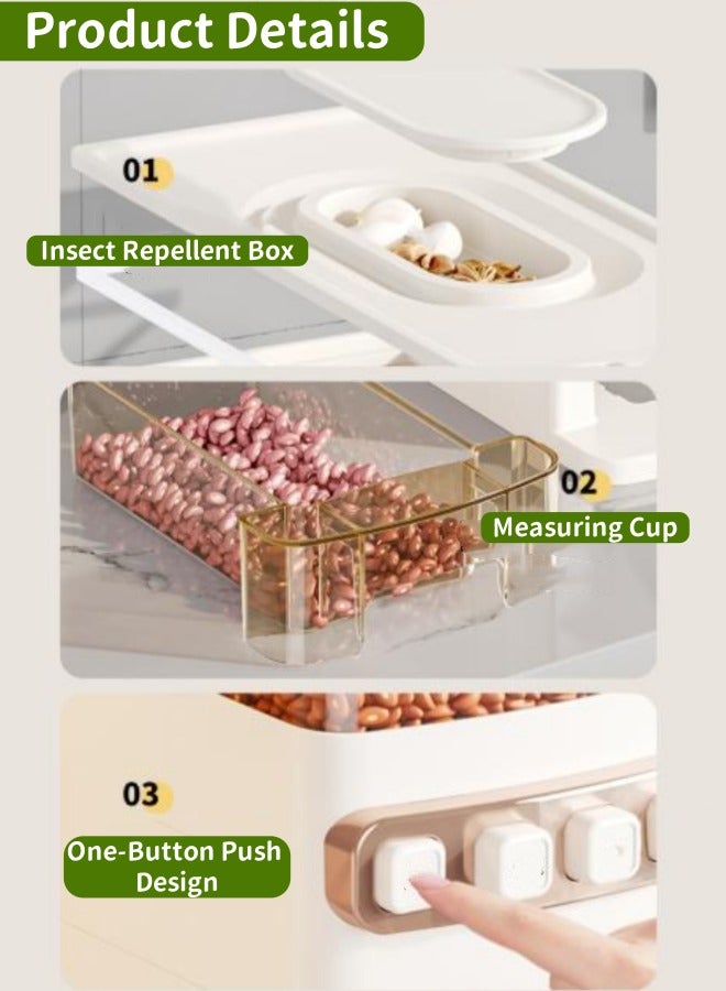 أوبتيكو موزع حبوب، حاوية توزيع طعام جاف بخمس شبكات، منظم تخزين للمطبخ، صندوق تخزين طعام شفاف، حاوية توزيع أرز، حاوية تخزين مخزن المطبخ مع كوب قياس وأغطية قفل - Image 4