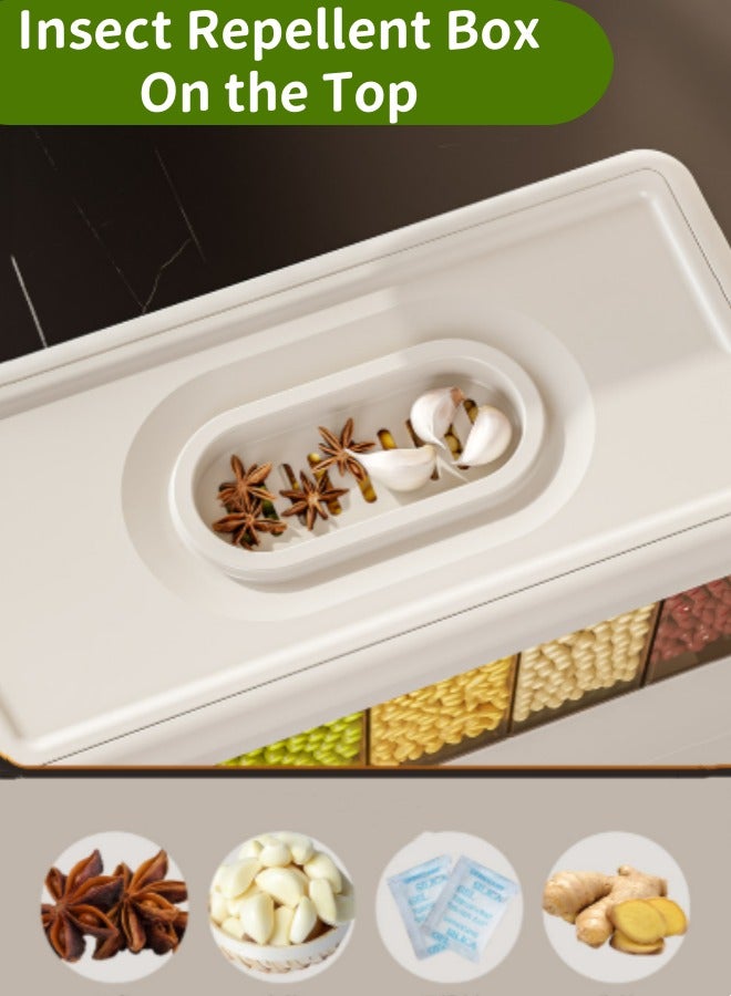 أوبتيكو موزع حبوب، حاوية توزيع طعام جاف بخمس شبكات، منظم تخزين للمطبخ، صندوق تخزين طعام شفاف، حاوية توزيع أرز، حاوية تخزين مخزن المطبخ مع كوب قياس وأغطية قفل - Image 5