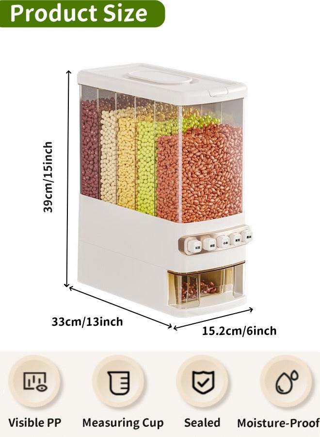 أوبتيكو موزع حبوب، حاوية توزيع طعام جاف بخمس شبكات، منظم تخزين للمطبخ، صندوق تخزين طعام شفاف، حاوية توزيع أرز، حاوية تخزين مخزن المطبخ مع كوب قياس وأغطية قفل - Image 3