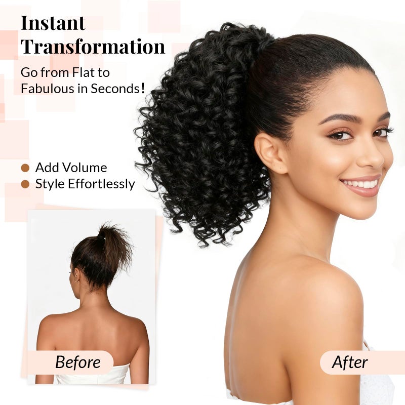 LEEONS Drawstring Ponytail for Black Women, 10 Inch Afro Kinky Curly Updo Hair Piece with 4 Secure Clips, Soft Texture for Daily & Party Wear (1B Natural Black)â€‹ - Image 5
