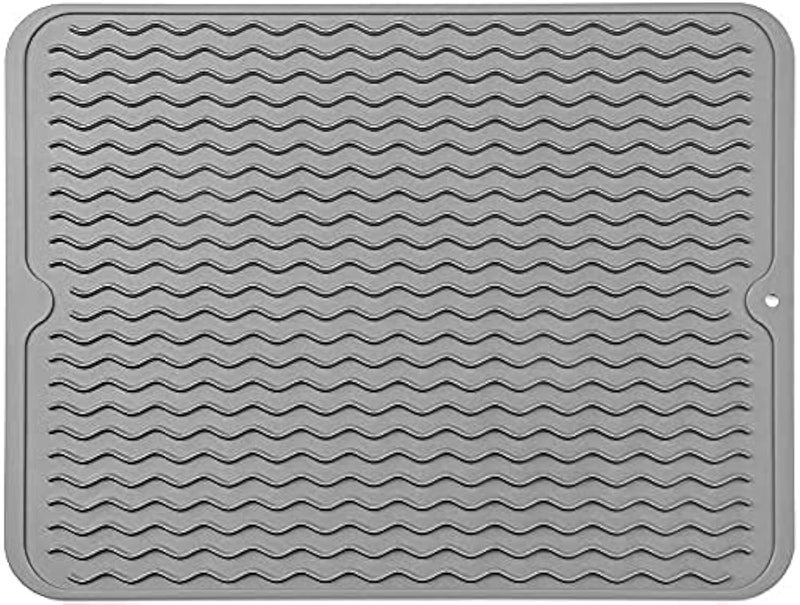 ISHWANKU Silicone Dish Drying Mat Drying Mat for Kitchen Counter Heat Resistant Mat Easy Clean drainboard mat NonSlip Dish Drainer Pad for Kitchen Counter 1612 Grey - Image 1