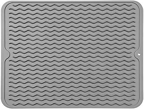 ISHWANKU Silicone Dish Drying Mat Drying Mat for Kitchen Counter Heat Resistant Mat Easy Clean drainboard mat NonSlip Dish Drainer Pad for Kitchen Counter 1612 Grey - Image 2