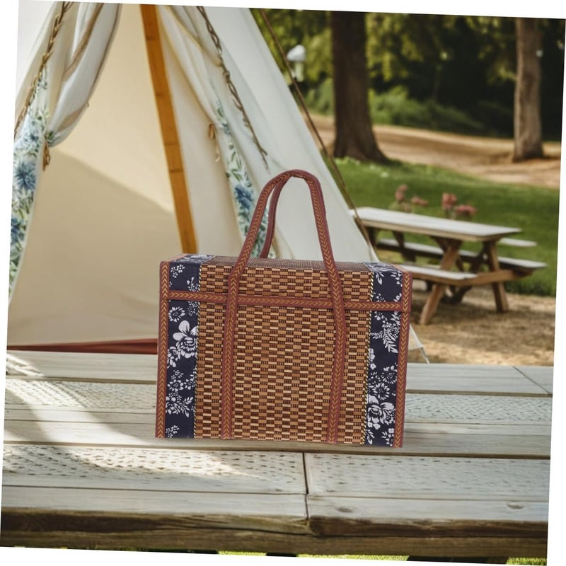 Yardwe Wicker Picnic Basket with Lid, Folding Fruit Basket, Brown, 14.6x7.9x9.8inch - Image 5