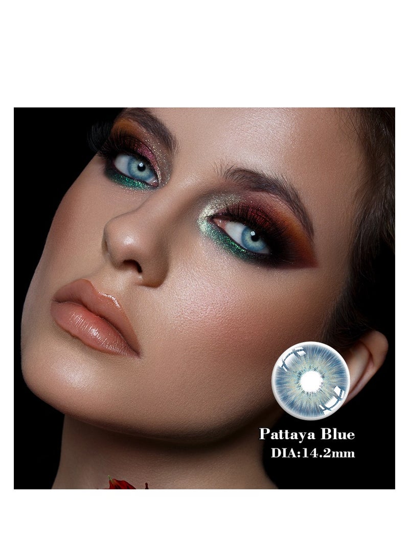 عين كي اس اس عدسات لاصقة تجميلية سنوية للجنسين من باتايا بلو 3 درجات، مجموعة تكبير مع حافظة - Image 1