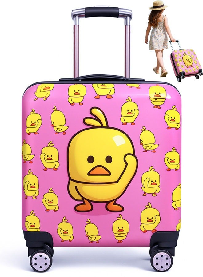 VUCATIN Kids Luggage, Toddler Lightweight Trolley Case with Universal Wheels, Hard Shell Suitcase with Combination Lock, Suitable for Boys and Girls Travel Suitcase (Pink Duck) - Image 1