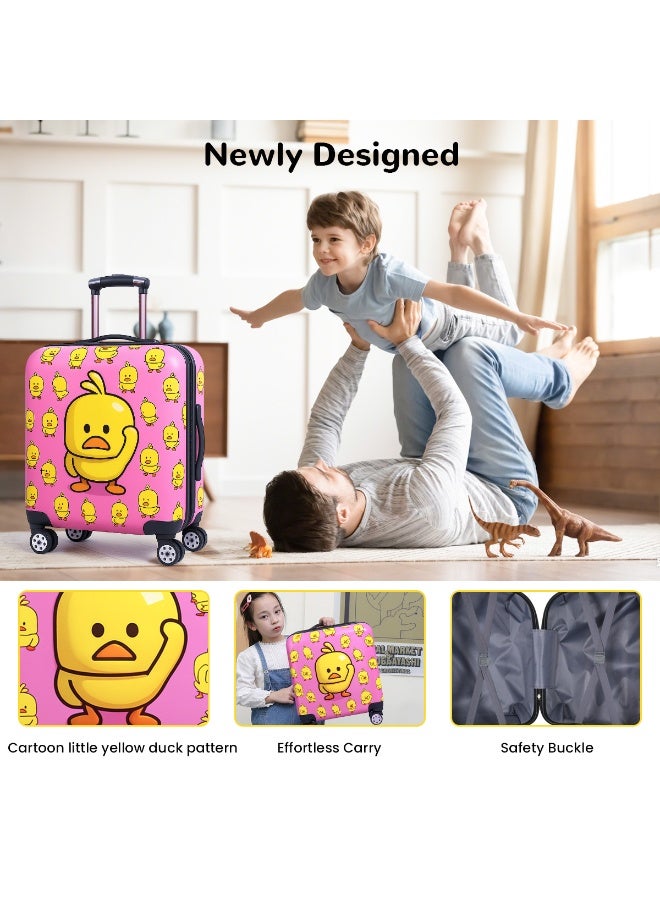 VUCATIN Kids Luggage, Toddler Lightweight Trolley Case with Universal Wheels, Hard Shell Suitcase with Combination Lock, Suitable for Boys and Girls Travel Suitcase (Pink Duck) - Image 3