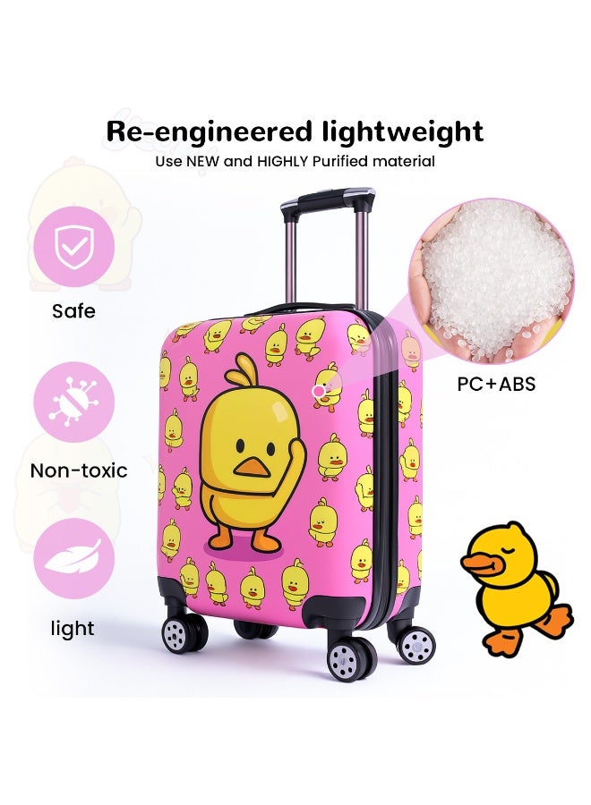 VUCATIN Kids Luggage, Toddler Lightweight Trolley Case with Universal Wheels, Hard Shell Suitcase with Combination Lock, Suitable for Boys and Girls Travel Suitcase (Pink Duck) - Image 2